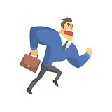 Businessman Top Manager In A Suit Running Late, Office Job Situation Illustration