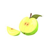 Green Cut Apple Funky Hand Drawn Fresh Fruit Cartoon Illustration