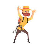Adventurer Archeologist In Safari Outfit And Hat Intimidating Somebody Illustration From Funny Archeology Scientist Series