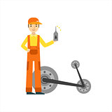 Smiling Mechanic Changing Oil In The Garage, Car Repair Workshop Service Illustration