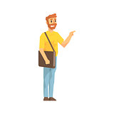 Man With Post Handbag Ringing The Door, Delivery Company Employee Delivering Shipments Illustration