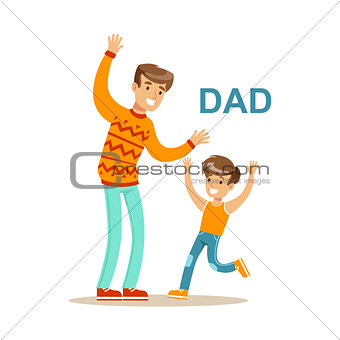 Dad Playing With His Son, Happy Family Having Good Time Together Illustration