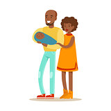 Young Parents Holding Baby, Happy Family Having Good Time Together Illustration