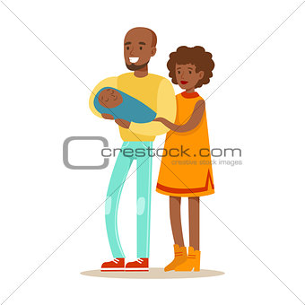 Young Parents Holding Baby, Happy Family Having Good Time Together Illustration