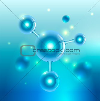 Water molecule. Abstract blue background