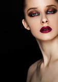 Beauty portrait red eyes and lips make up model