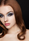 Beauty blue eyes pink lips makeup fashion model