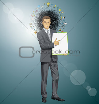 Vector businessman holding empty write board