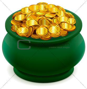Green pot full of gold coins