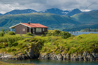 House at the rocks. Atlantic Ocean Road, Norway