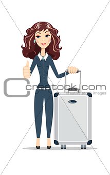 business woman with travel bag on white background