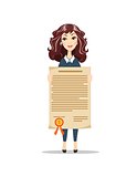Standing business woman holding certificate