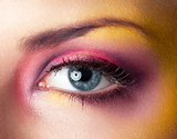 Beauty makeup yellow magenta eyes retouched skin
