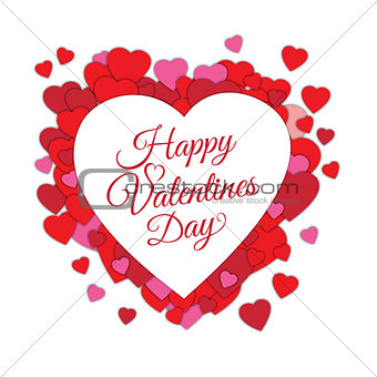 Happy Valentine s day abstract romantic background with cut paper hearts and text in heart frame isolated on white background.