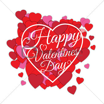 Happy Valentine s day abstract romantic background with many cut paper hearts and text in heart frame isolated on white background.