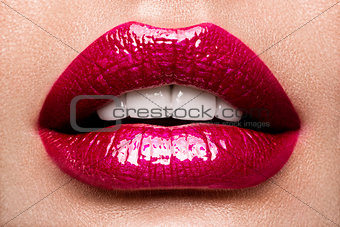 Sexy Lips. Beauty Red Lips Makeup Detail.