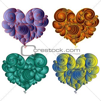 Four colourful floral hearts