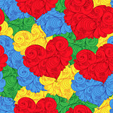 Colourful seamless floral pattern with hearts 