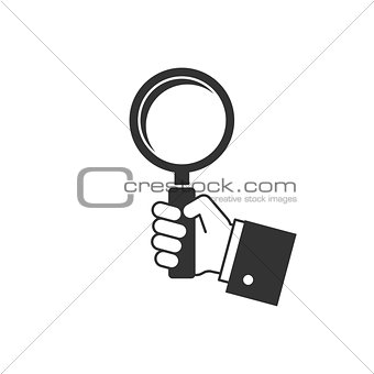 Holding magnifying glass icon
