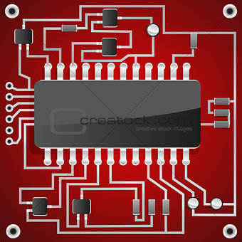 The chip on the background of electronic scheme.  