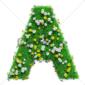Letter A Of Green Grass And Flowers