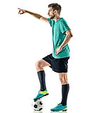 one soccer player man standing isolated white background
