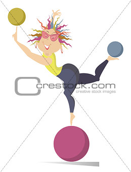 Woman do exercises with the balls