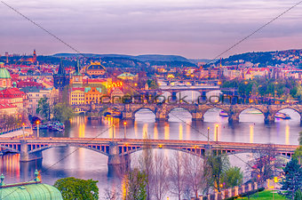 Prague, Czech Republic: romantic bridges that crosses Vltava river