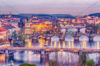 Prague, Czech Republic: romantic bridges that crosses Vltava river