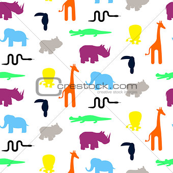 Cute zoo animal silhouettes toddler seamless pattern vector.