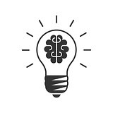 Light bulb with a brain inside icon