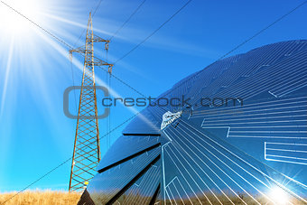 Solar Panel - Power Line and Sun Rays