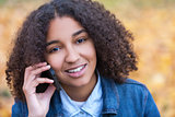 Mixed Race African American Girl Teenager on Cell Phone