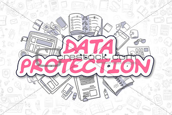 Data Protection - Doodle Magenta Text. Business Concept.