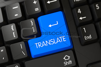 Translate CloseUp of Blue Keyboard Button. 3D.