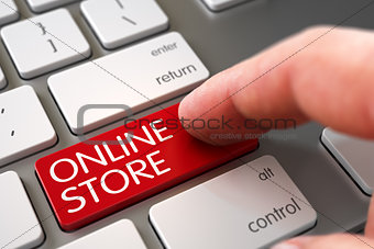 Hand Touching Online Store Button. 3D.
