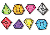 Cartoon vector gems and diamonds icons set