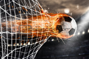 Soccer fireball scores a goal on the net
