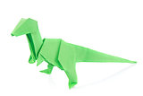 Green Velociraptor dinosaur of origami.