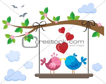 Valentine birds on board below branch 1