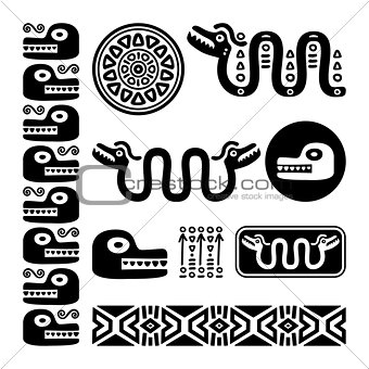 Aztec animals, Mayan snake, ancient Mexican design set