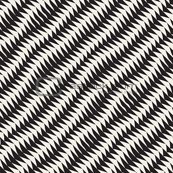 Hand Drawn Triangle Waves. Vector Seamless Black and White Pattern.
