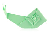 Green garden snail of origami.