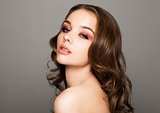 Beauty red eyes pink lips makeup fashion model