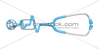 Blue stethoscope in shape of electrocardiogram line ECG, 3D