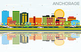 Anchorage Skyline with Color Buildings, Blue Sky and Reflections