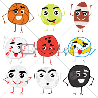 Set of Cute Cartoon Balls Characters. 