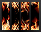 Banner Set with Fire Flames. Vector Illustration.