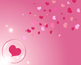 hearts and bubble with reflections pink background