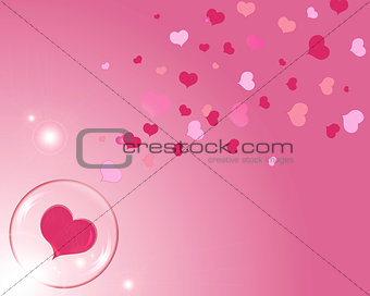 hearts and bubble with reflections pink background